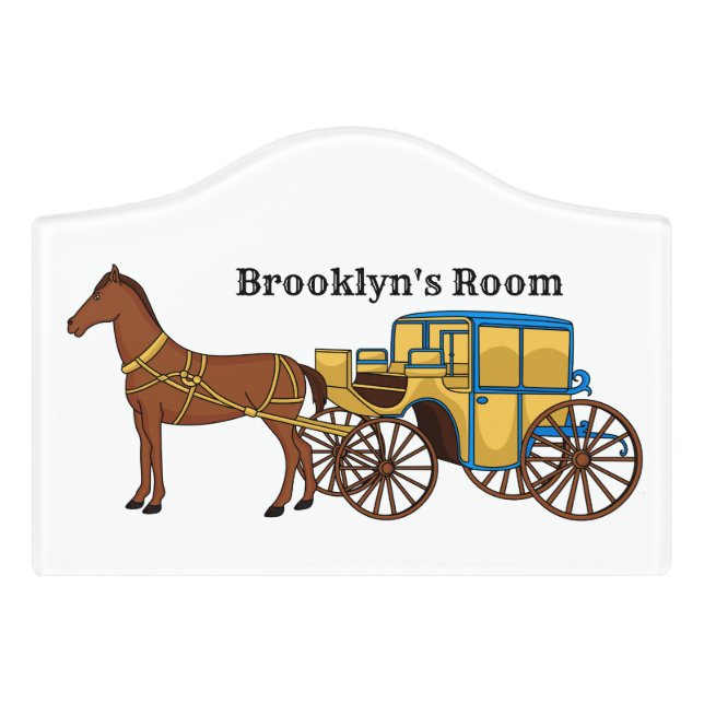 Cute horse and royal carriage illustration  door sign (Small Crest Front)