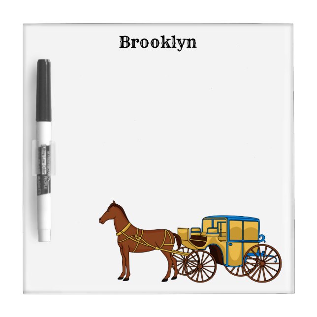 Cute horse and royal carriage illustration dry erase board (Front)