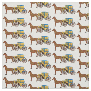 Cute horse and royal carriage illustration fabric