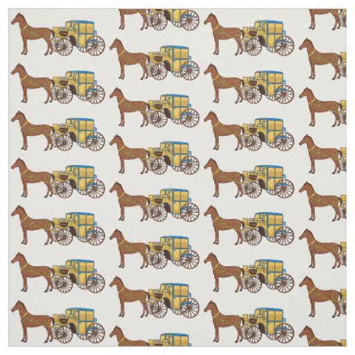 Cute horse and royal carriage illustration fabric
