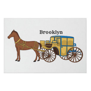 Cute horse and royal carriage illustration faux canvas print