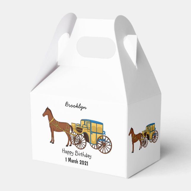 Cute horse and royal carriage illustration favor boxes (Front Side)