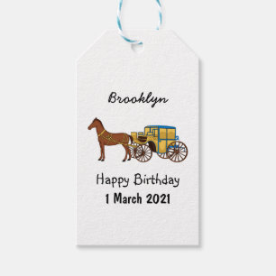 Cute horse and royal carriage illustration gift tags