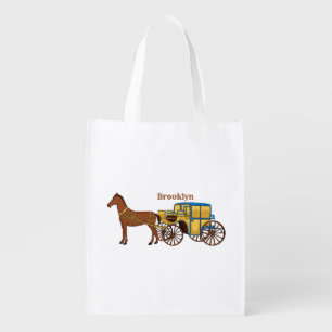 Cute horse and royal carriage illustration grocery bag