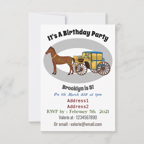Cute horse and royal carriage illustration invitation