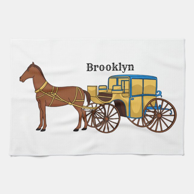 Cute horse and royal carriage illustration kitchen towel (Horizontal)
