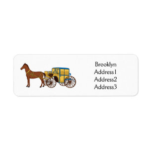 Cute horse and royal carriage illustration label
