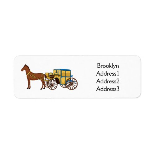 Cute horse and royal carriage illustration label