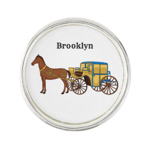 Cute horse and royal carriage illustration lapel pin