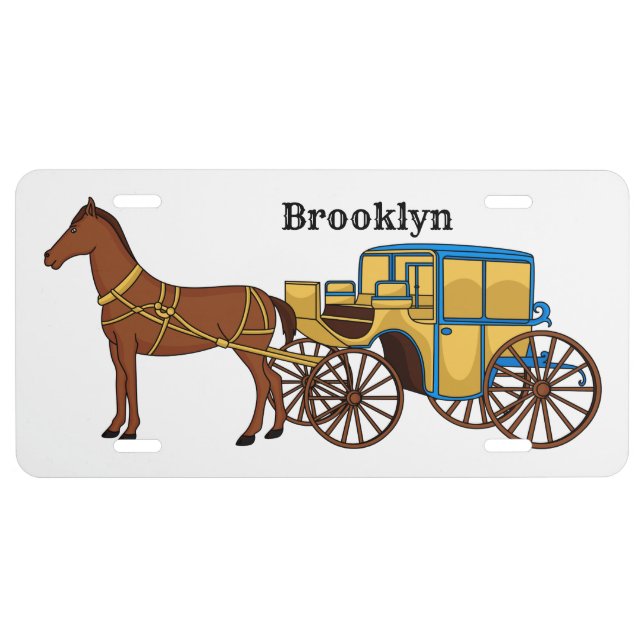 Cute horse and royal carriage illustration license plate (Front)