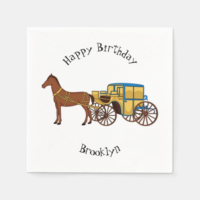 Cute horse and royal carriage illustration napkins (Front)