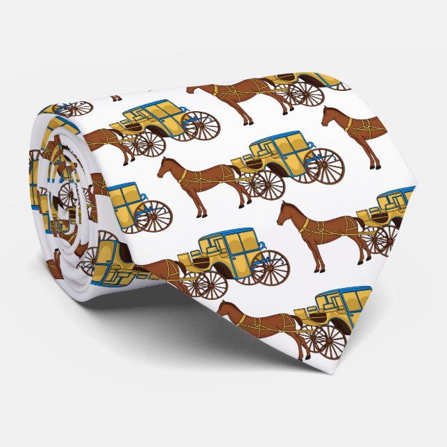 Cute horse and royal carriage illustration neck tie (Rolled)