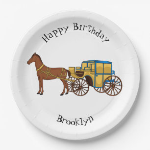Cute horse and royal carriage illustration paper plates