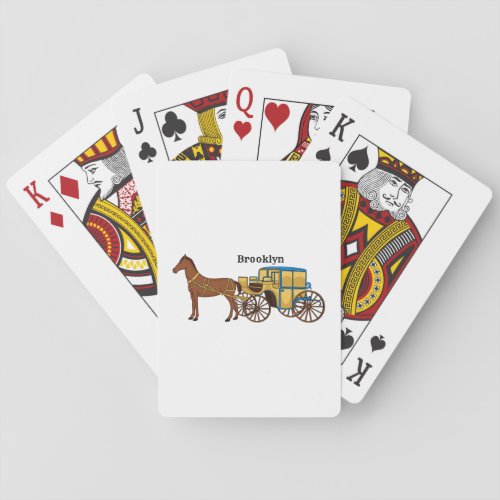 Cute horse and royal carriage illustration playing cards