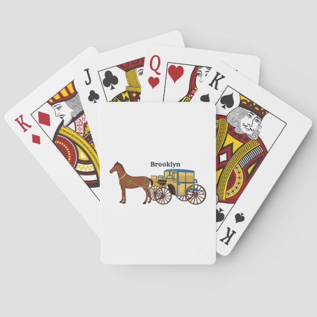 Cute horse and royal carriage illustration poker cards (Back)