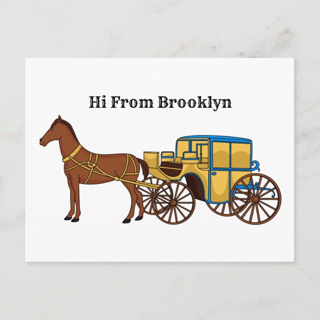 Cute horse and royal carriage illustration postcard (Front)