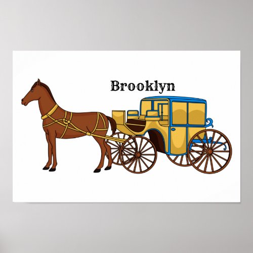 Cute horse and royal carriage illustration poster