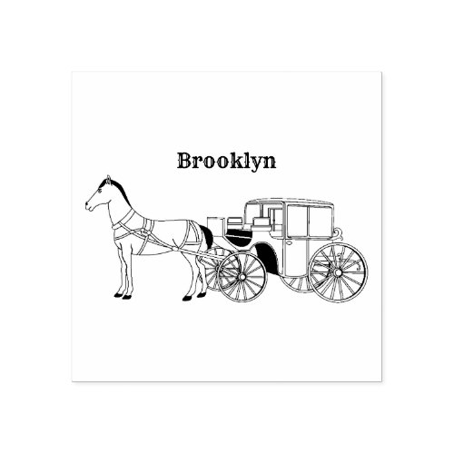 Cute horse and royal carriage illustration rubber stamp