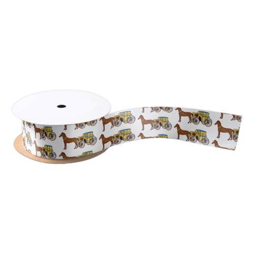 Cute horse and royal carriage illustration satin ribbon