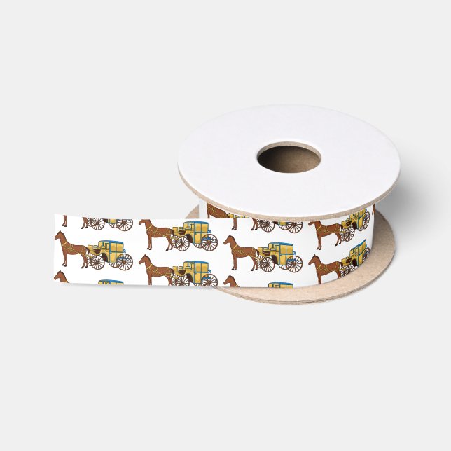 Cute horse and royal carriage illustration satin ribbon (Spool)