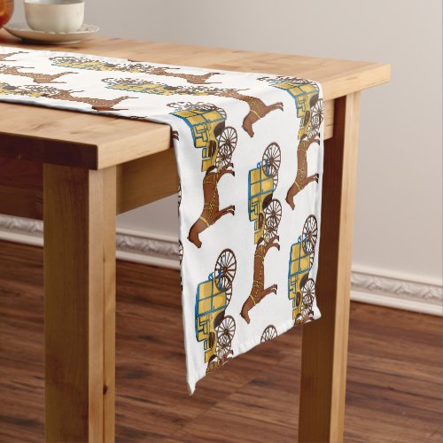 Cute horse and royal carriage illustration short table runner