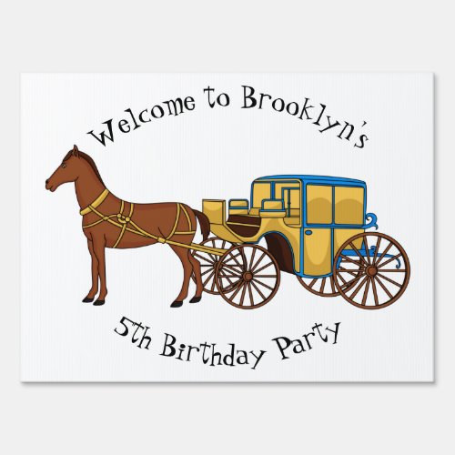 Cute horse and royal carriage illustration sign