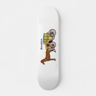 Cute horse and royal carriage illustration skateboard