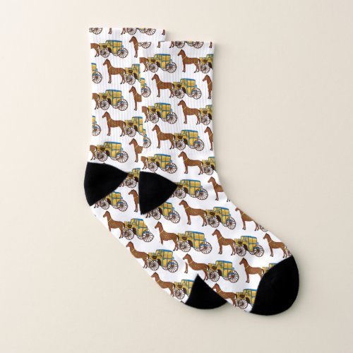 Cute horse and royal carriage illustration socks
