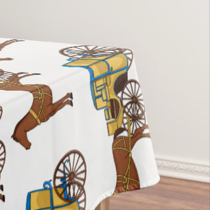 Cute horse and royal carriage illustration tablecloth