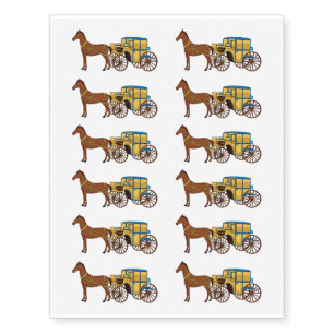Cute horse and royal carriage illustration temporary tattoos