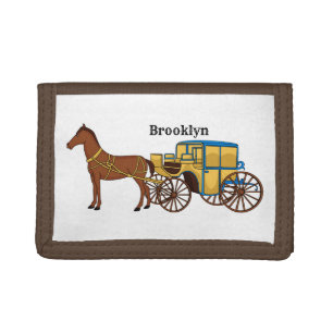 Cute horse and royal carriage illustration tri-fold wallet