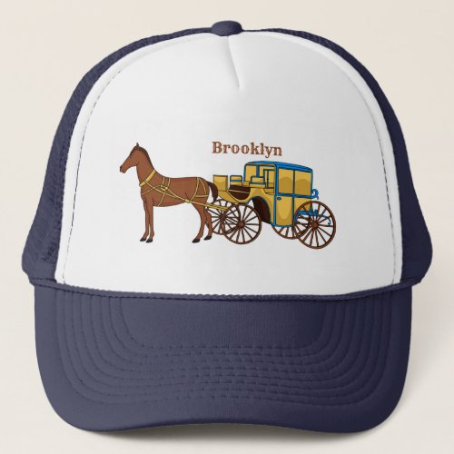 Cute horse and royal carriage illustration trucker hat