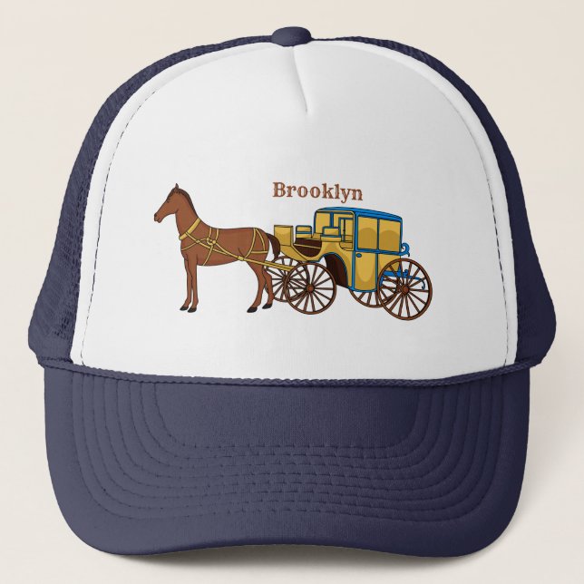 Cute horse and royal carriage illustration trucker hat (Front)
