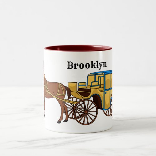 Cute horse and royal carriage illustration Two_Tone coffee mug