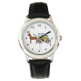 Cute horse and royal carriage illustration watch