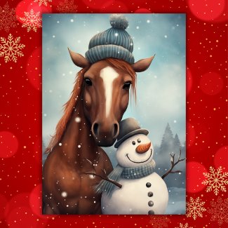 Cute Horse and Snowman Christmas