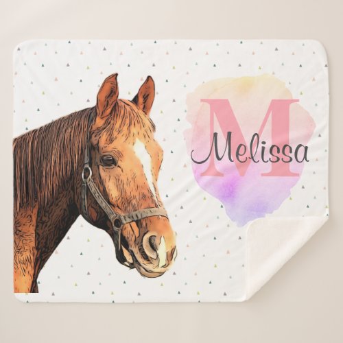 Cute Horse Animal Equestrian Horseback Monogram Sherpa Blanket