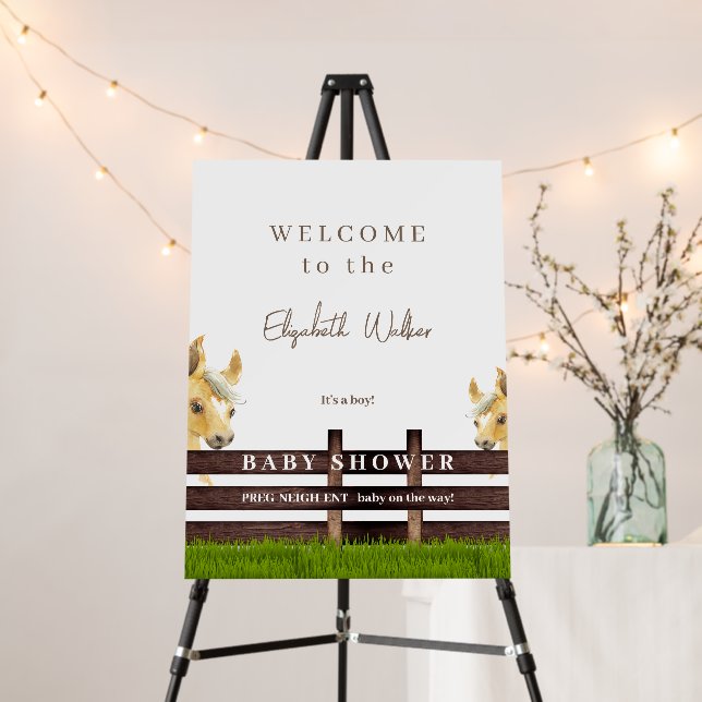 Cute Horse Baby Shower White Welcome Foam Board (In Situ (Stand))