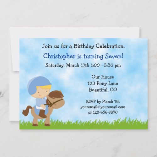 Cute Horse Birthday Invitation for Boys