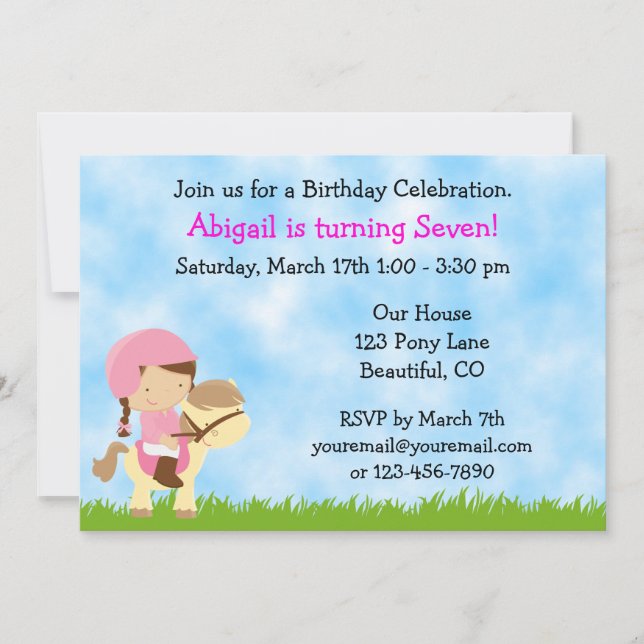 Cute Horse Birthday Invitation for Girls (Front)