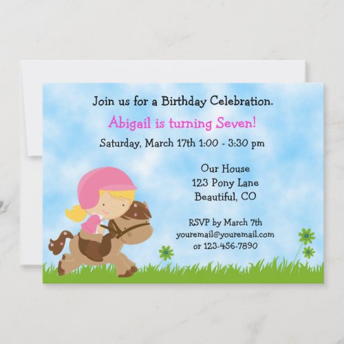 Cute Horse Birthday Invitation for Girls