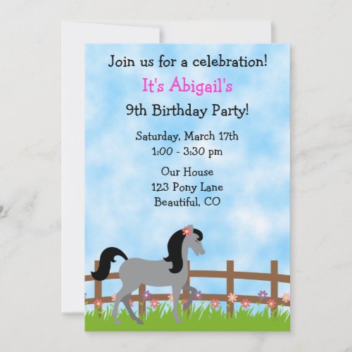 Cute Horse Birthday Invitation for Girls