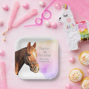 Cute Horse Birthday Party Animal Equestrian Kid's Paper Plates