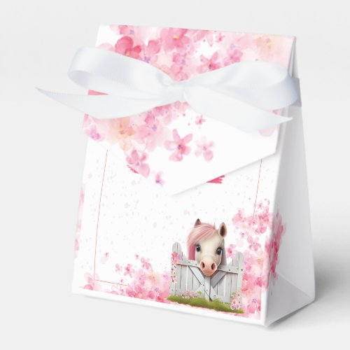 Cute Horse Birthday Pink Floral Personalized  Favor Boxes