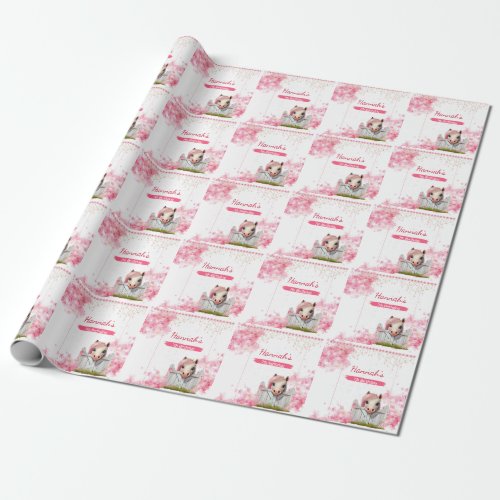 Cute Horse Birthday Pink Floral Personalized Wrapping Paper