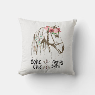 Cute Horse Boho Equestrian White Western Country Throw Pillow