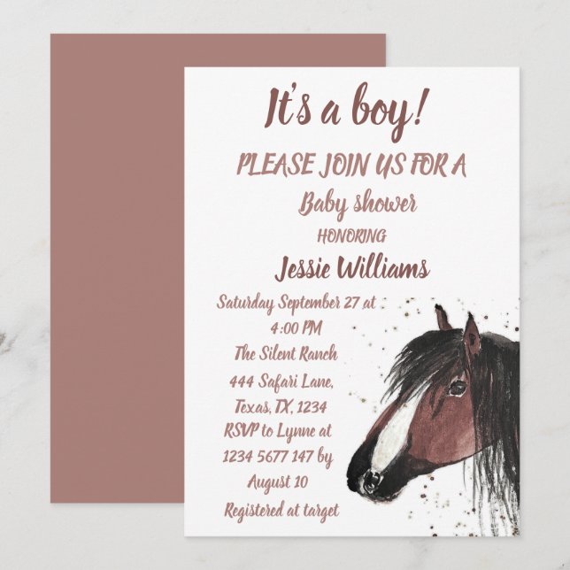 Cute Horse Boho Ranch Baby Boy Western Pony Invitation (Front/Back)