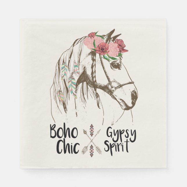 Cute Horse Boho Western Country Equestrian Party Napkins (Front)