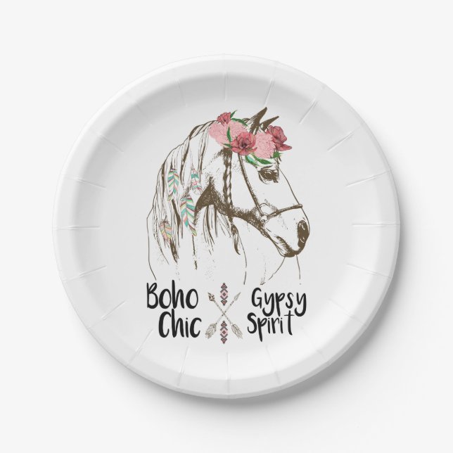 Cute Horse Boho Western Country  Party Equestrian Paper Plates (Front)