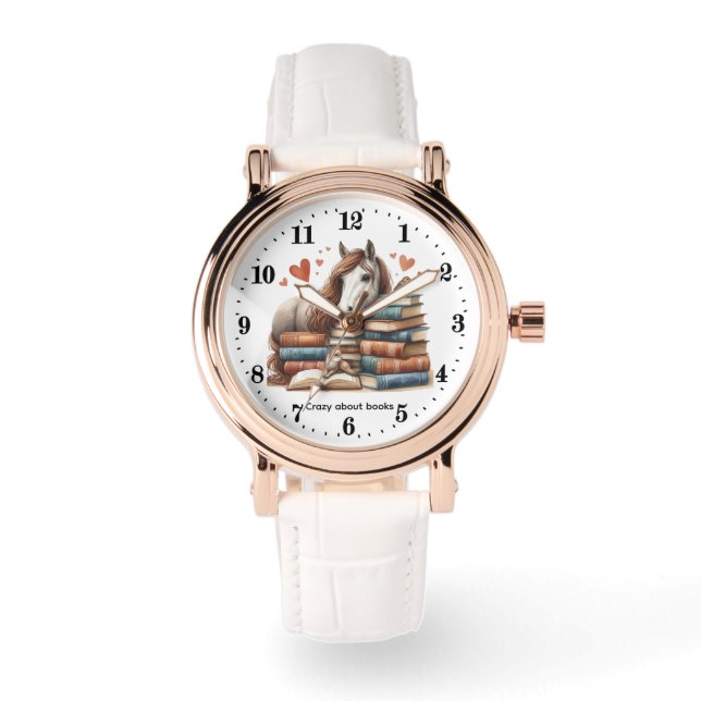 Cute Horse book crazy customizable Watch (Front)
